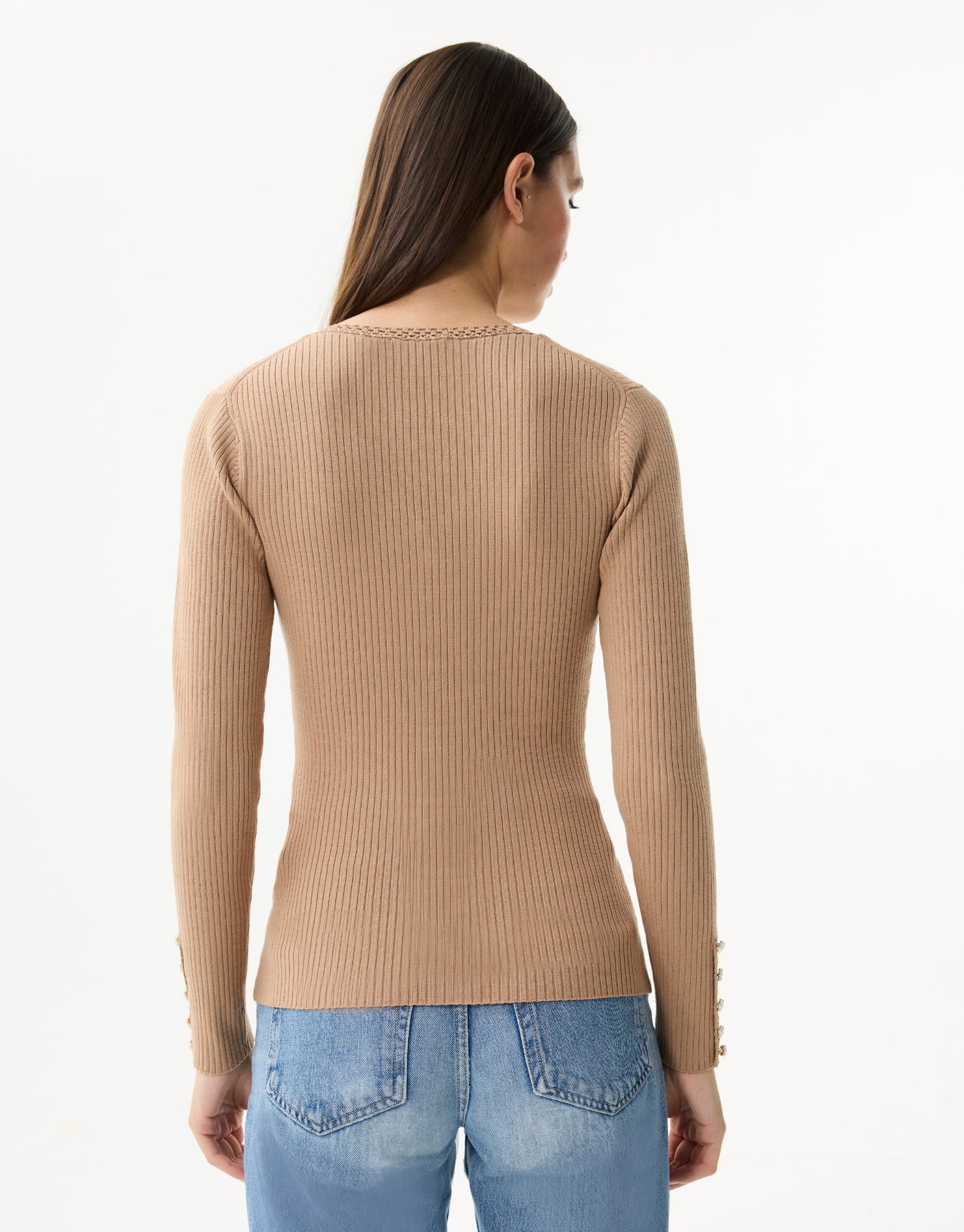 Cardigan côtelé à boutons bijoux - Image 3