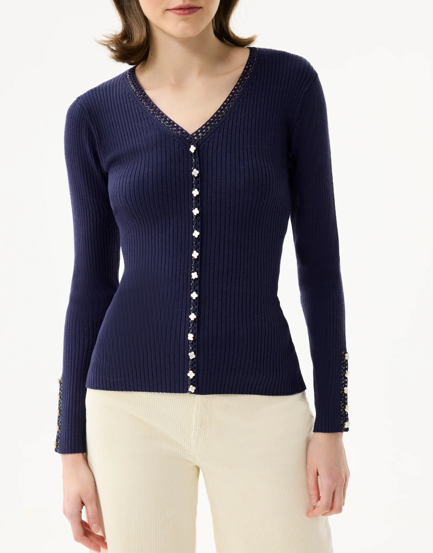 Cardigan côtelé à boutons bijoux - Image 7