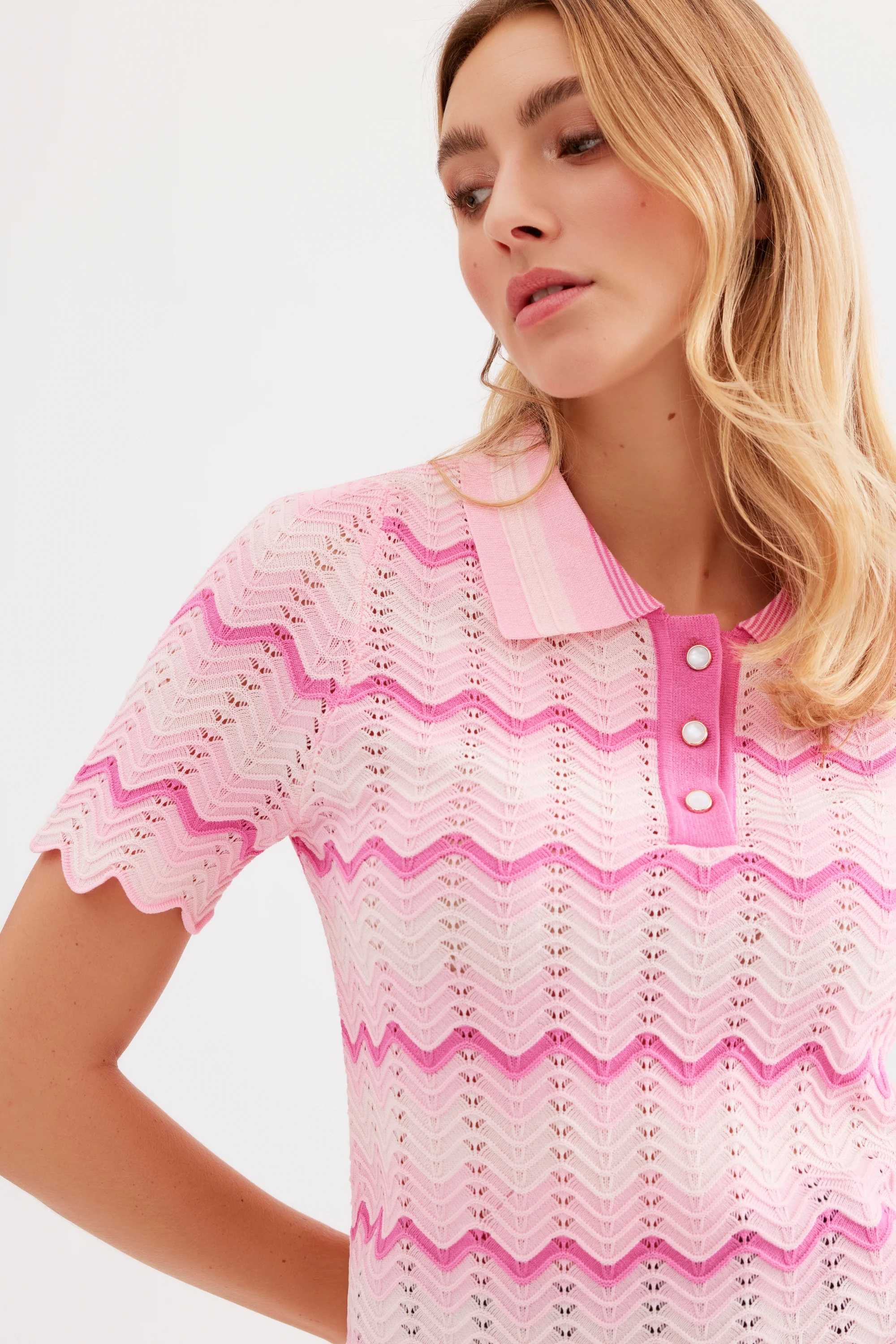 Pull maille ajourée col polo - Image 2