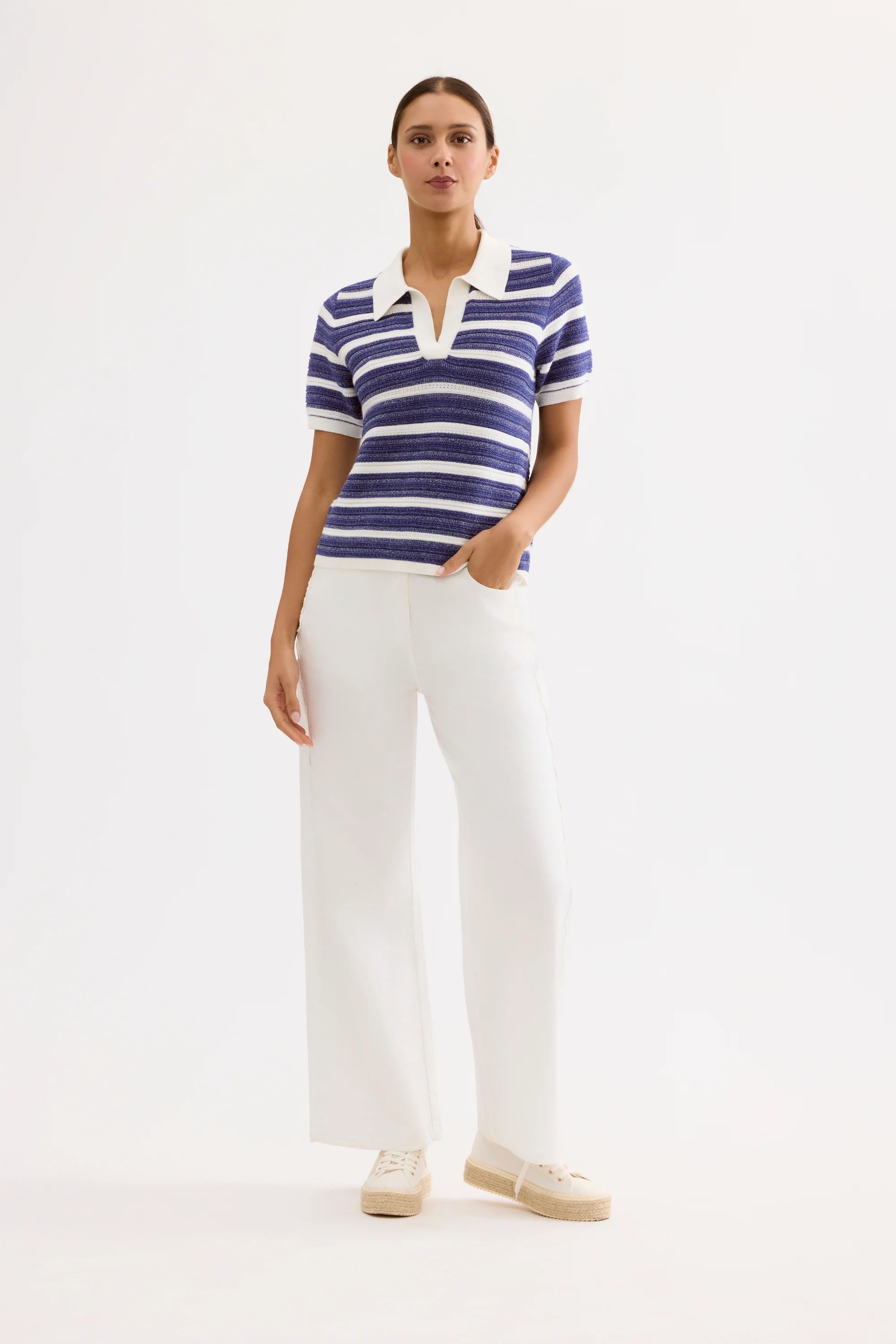 Pull maille rayé col polo - Image 3