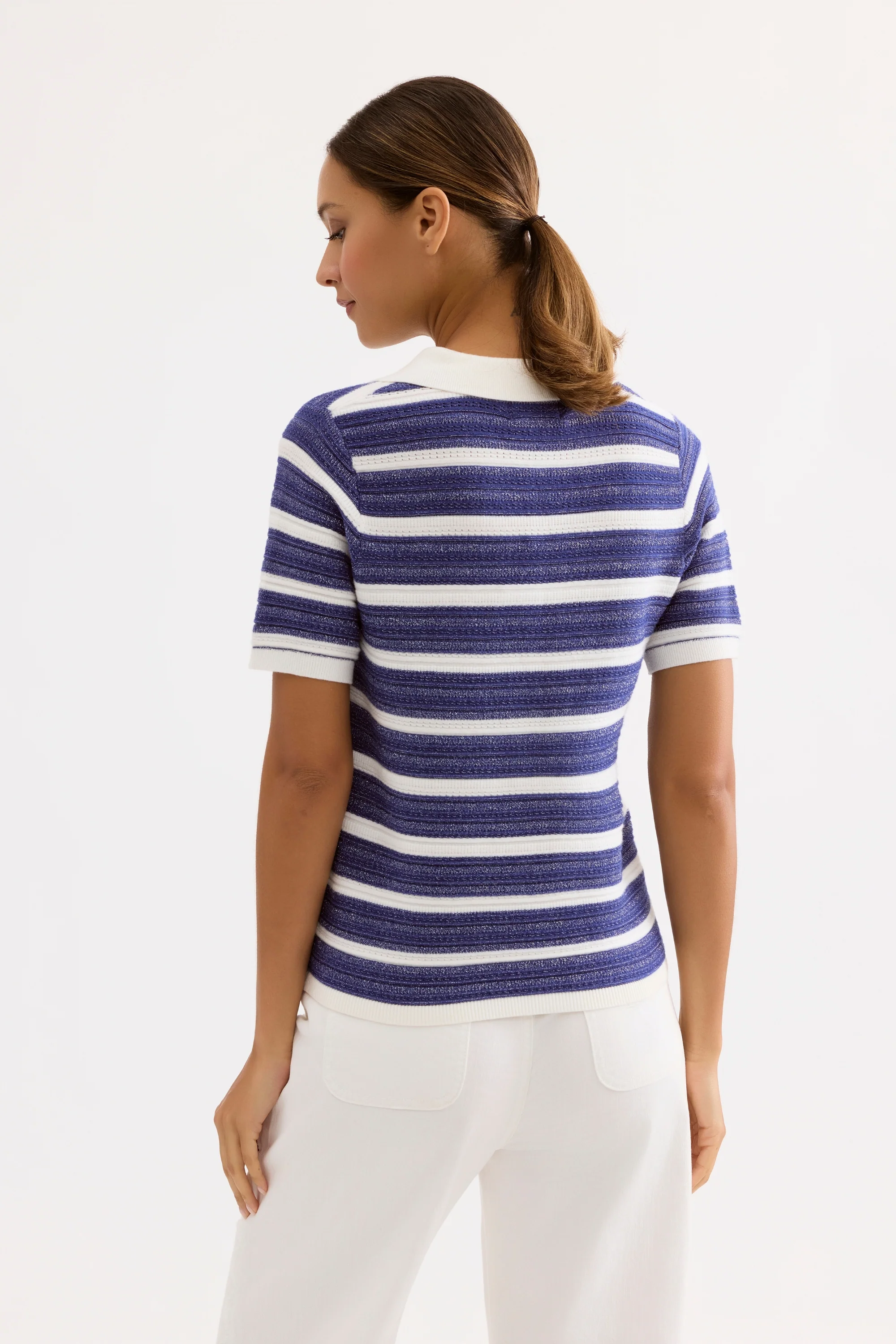 Pull maille rayé col polo - Image 4