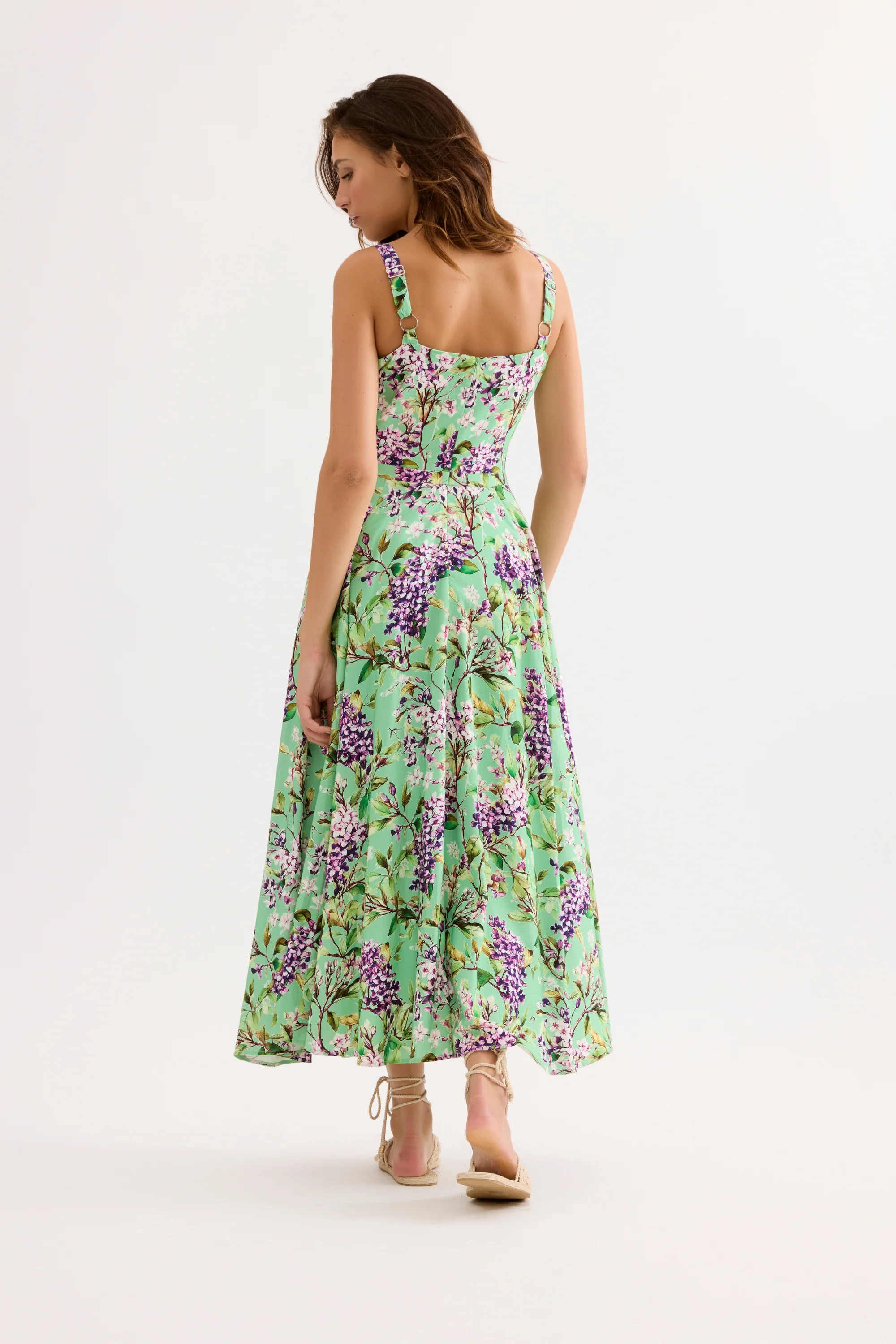 Robe midi fleurie verte à bretelles - Image 4
