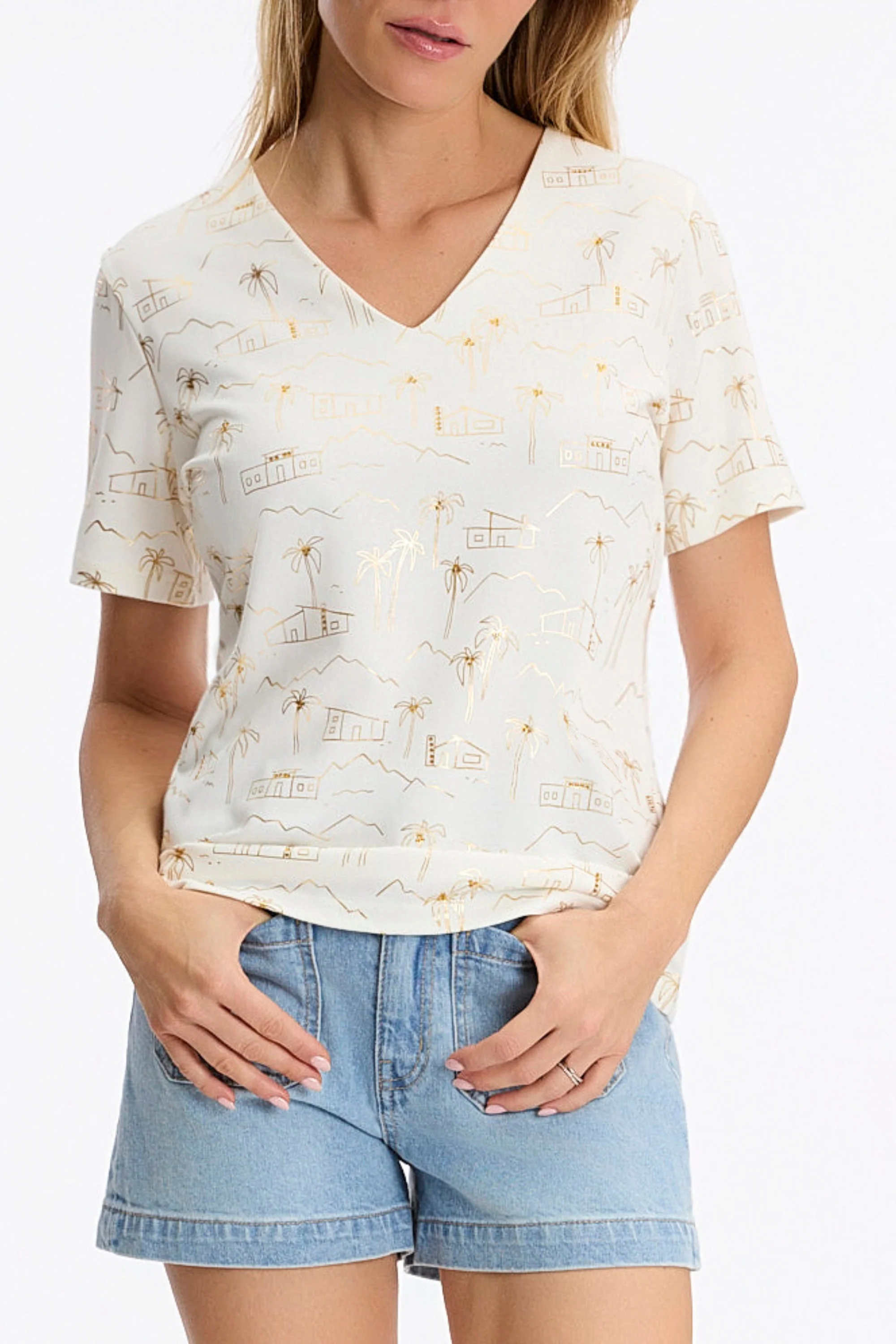 T-shirt imprimé paysage doré
