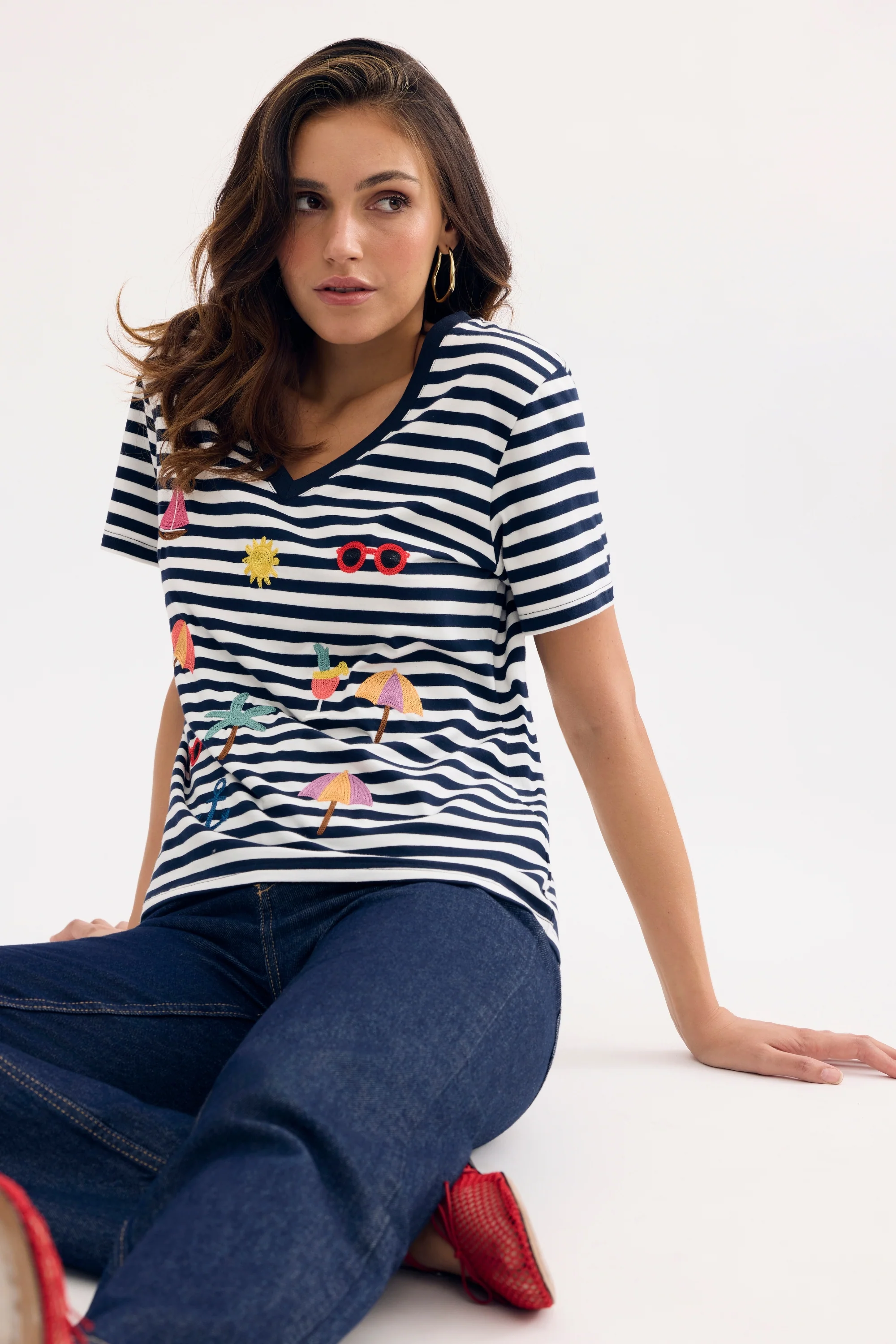 T-shirt marinière brodé esprit vacances - Image 6